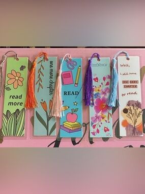 Handmade Floral & Illustrated Tassel Bookmarks - Set of 5